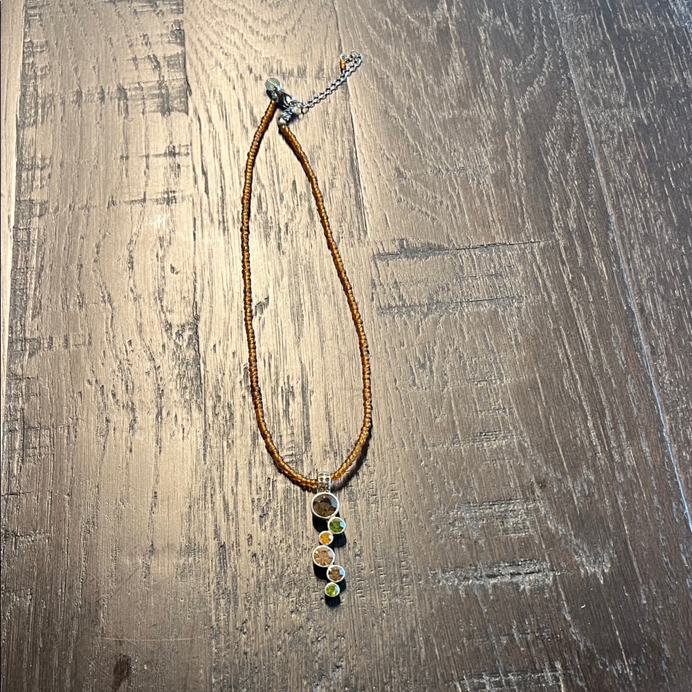 Lia Sophia Brown Beaded Necklace with Silver and Green Accents